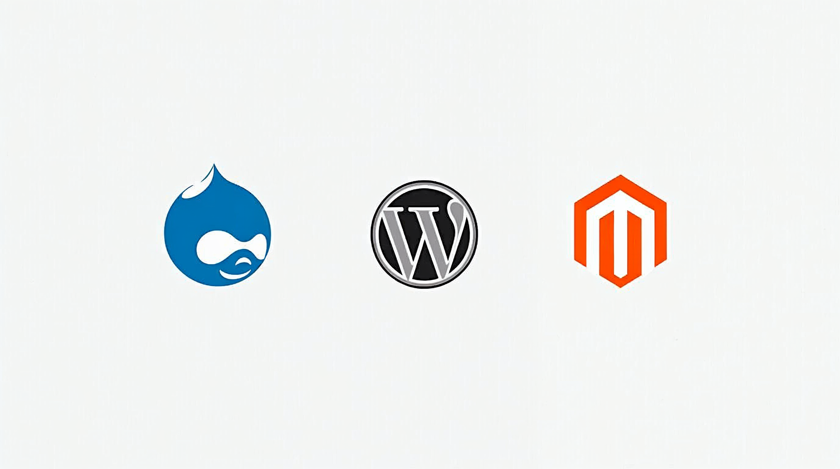 Collage of WordPress, Drupal, and Magento logos with security icons