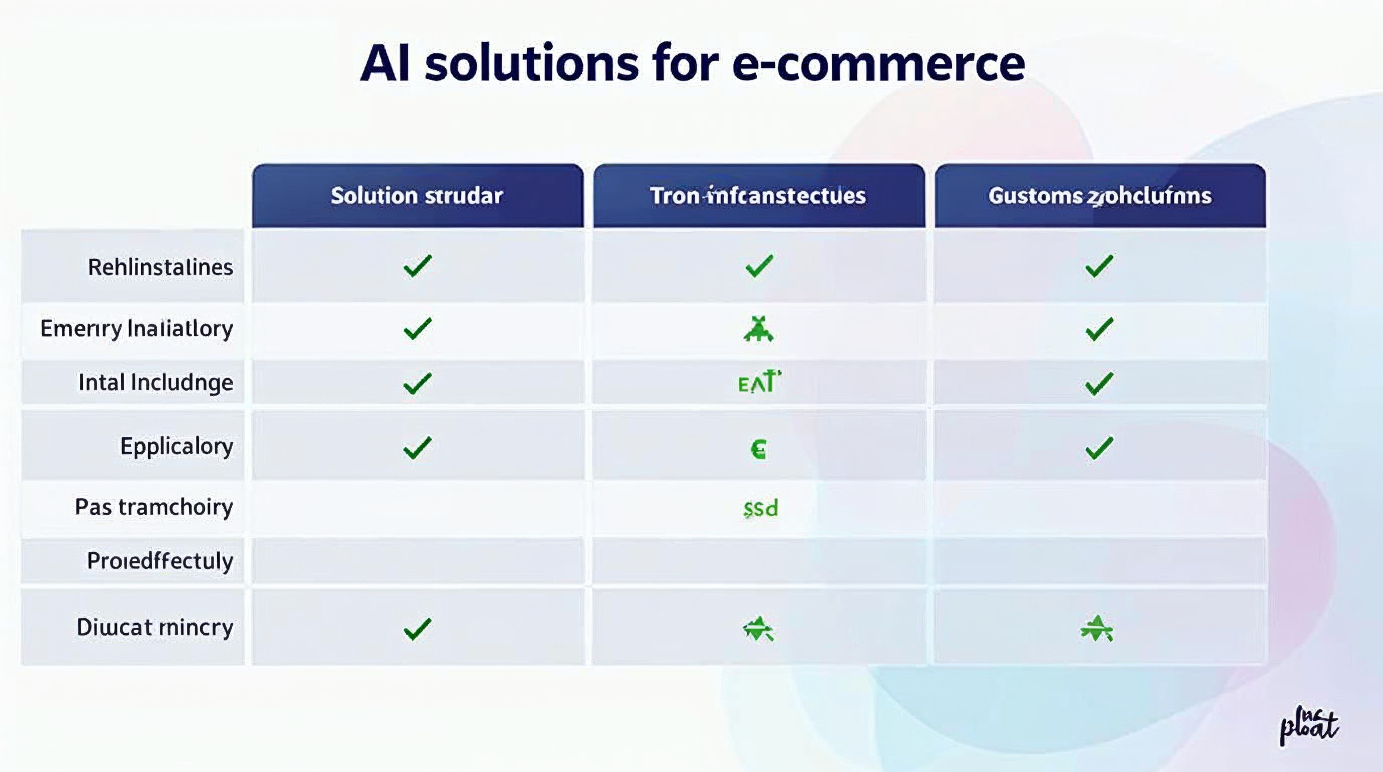 Table comparing different AI solutions for e-commerce