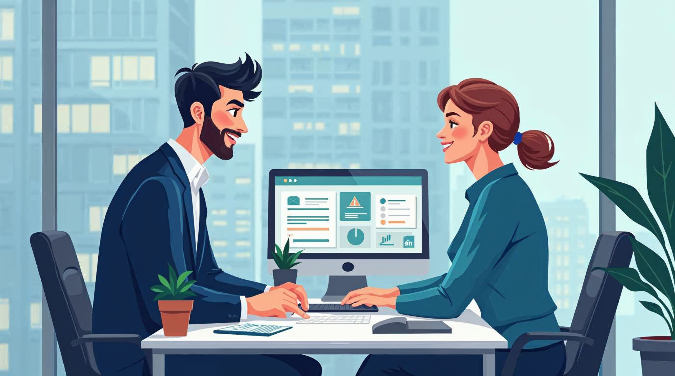 Illustration of a business owner saving time and money by using AI for WordPress development.