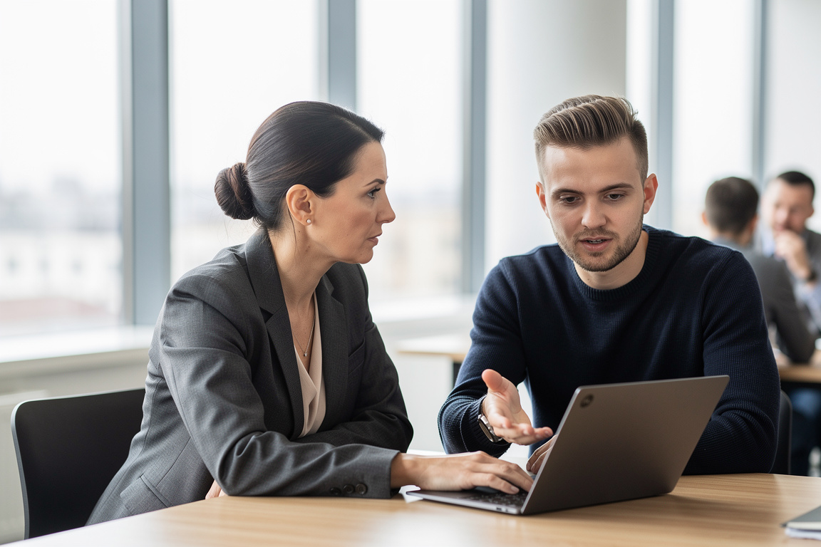 EXPRE strategy team reviewing digital plan in modern office