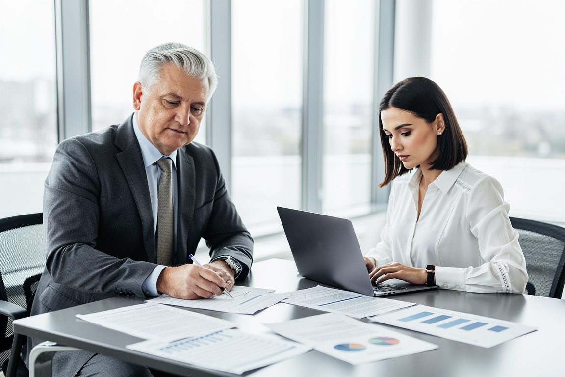 Insurance and financial services professionals reviewing compliance data