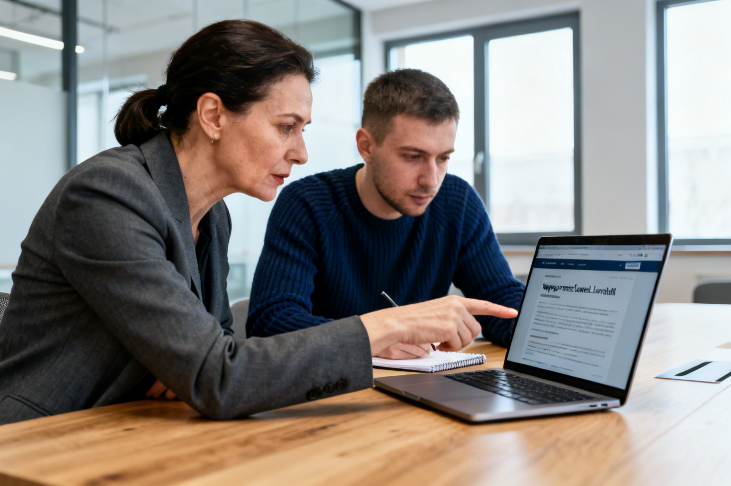 Website support team reviewing service level agreement terms