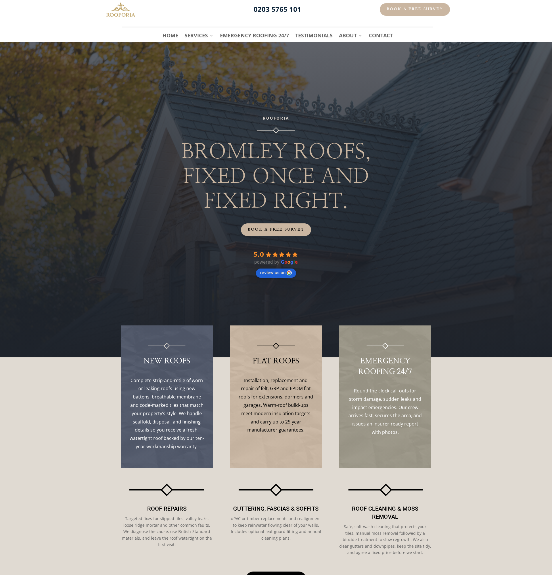 Rooforia – Bromley Roofing Company Website Delivered in Three Weeks with AI Development
